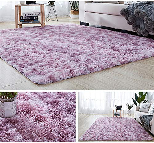 Hiser Shaggy Tappeto per Soggiorno, Moderno Soffice Peloso Ultra Molle Antiscivolo Tappeti Moquette per Interni Divano Camera da Letto Bambino Cameretta (Viola Scuro,50x80cm)