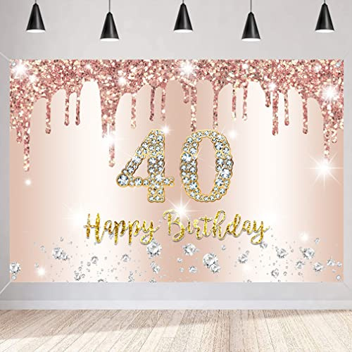 40. Geburtstag Deko für Frauen, Roségold Glitzer Flecken Stoff Schild Plakat Geburtstag Party Dekoration Hintergrund Banner Frau, 40 Geburtstagsfeier Deko