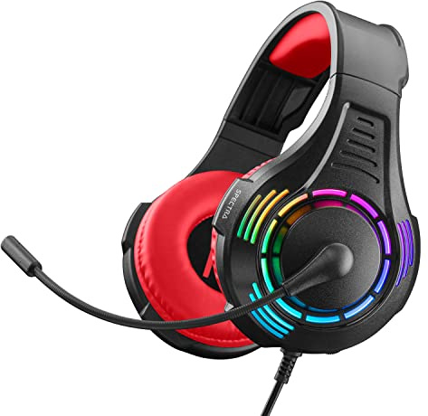NITHO Spectra Casque Gaming Filaire Over-Ear – Microphone Rabattable, Éclairage RGB Multi-Effets, Son Stéréo – Jack 3.5 mm – PC/PS4/PS5/Xbox One/Series X|S/Mobile/Tablette – Rouge