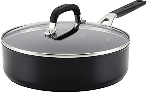 KitchenAid Bratpfanne mit Deckel, harteloxiert, antihaftbeschichtet, 3 Viertel, Onyx-Schwarz, 84804, Onyx Black