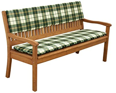 Doppler 1x Rückenkissen für 3er Sitzbank I Kissen für Rückenlehne Gartenbank I Grün kariert in 150cm x 30cm x 6cm | Bankkissen für Gartenbank, 6cm dickes Polster mit Klettband, Baumwoll-Polyester-Mix, Made in Europa