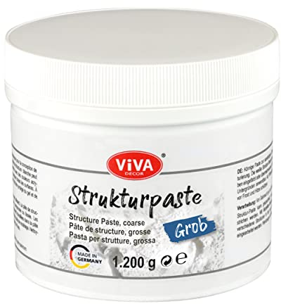 Viva Decor Pâte structurelle grossière (1200 g, blanche) - Pâte granuleuse mate à base d'eau pour une structure de surface en relief à plastique - Pour créatifs et artistes - Fabriqué en Allemagne