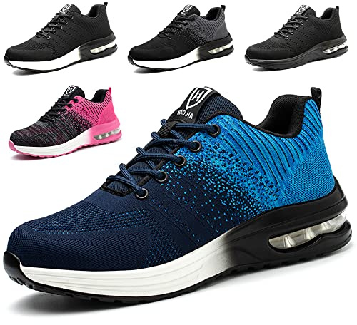 Eivaza Säkerhetsskor, arbetsskor, lätta, sportiga stålhätta, ventilerande sneakers med stålhätta, män, beställ, kvinnor, storlek 35–46, A blå, 41 EU