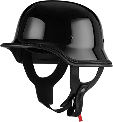 Stahlhelm Zweiter Weltkrieg Schutzhelm Half Face Motorradhelm Deutscher Motorradhelm für Chopper Cruiser Bike B,Large