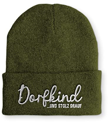 tshirtladen Dorfkind und stolz drauf Beanie Wintermütze bestickt Spruchmütze für Damen und Herren lustige Statementmütze für Freizeit Alltag Festival Party Outdoor Streetwear