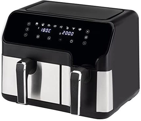 Jata JEFR1228 Freidora de Aire Sin Aceite de 9 litros con dos cestillos independientes, Panel de control digital, 8 funciones, Temporizador hasta 60 minutos, Temperatura 80° a 200°, Libre de BPA