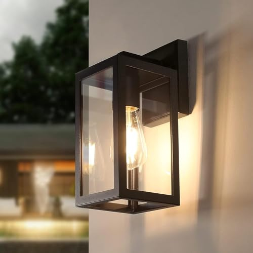 HLFVLITE Outdoor Wall Light Black Aluminum Exterior Wall Sconce for Porch, Entryway, Doorway, Patio and Garage - IP44 Waterproof, Max 60W E27 Outside Wall Lamp