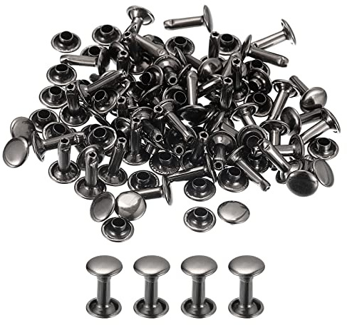 sourcing map 50 Juegos Cuero Remaches 8mm Doble Tapa Remaches Pistola-Negro | Metal Pernos Remache, 12mm Altura, para Cuero Artesanía Reparación Bricolaje Monedero Cinturones Bolsos Zapatos