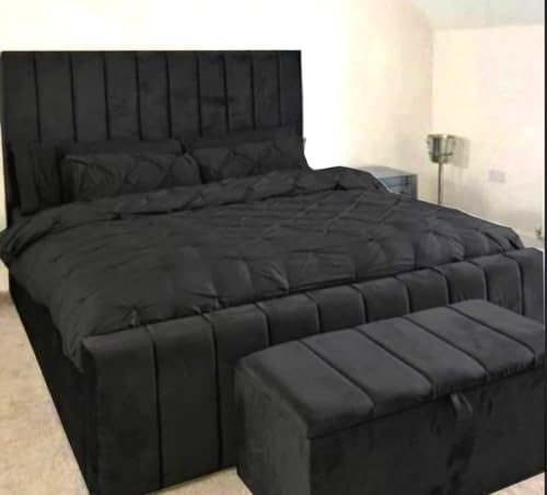 Bed craft Upholstered panel bed Frame Double King size Super King size Without Mattress In plush velvet handmade in UK (with gaslift storage, King (U.K. Standard))