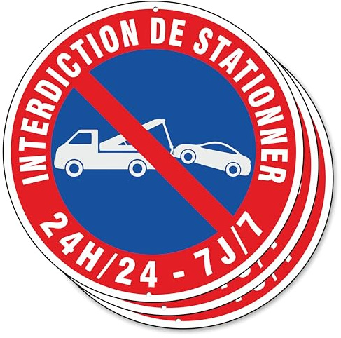 Pubblimania 3 Panneau INTERDICTION DE STATIONNER 24h/24 7J/7 en aluminium 3mm. Pour usage extérieur ou intérieur (30 cm) (3 INTERDICTION DE STATIONNER)
