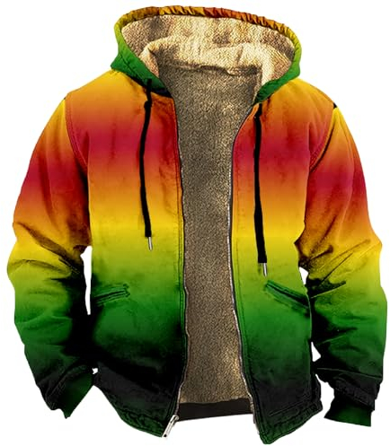 Herren-Jacken Winterpullover Herren Fliegerjacke Herren Strickfleecejacke Herren Vintage 3D Druck Winterjacke Mit Kapuze Warm Outdoor Jacke Mit Reißverschluss Kapuzenpullover Mit Taschen (Gelb, 3Xl)