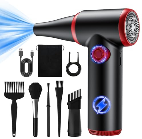ATEngeus Elektrische Staubgebläse, Druckluftspray Staubgebläse mit stufenloser Geschwindigkeit, 100500 U/min Air Duster, Tastatur Reinigung Luftspray mit LED-Licht für Laptop, PC, Bürogeräte,Sofa