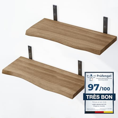 LAMO Manufaktur 2 Piezas Estante de Pared de Madera 2X 40cm | Estante de Pared de Madera Estante de Pared para Sala de Estar | Set estantes de Pared 2 Borde oflis Color: Nogal