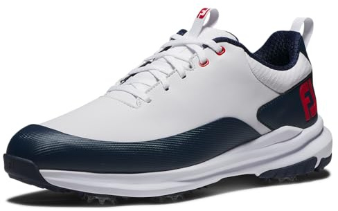 Footjoy Chaussures Tour Rival Golf pour Homme, Blanc, Bleu Marine, Rouge., 44.5 EU
