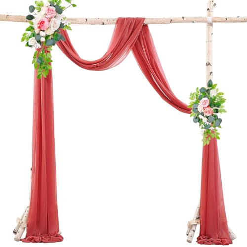 FANSU Vorhang Hochzeitsbogen, Querbehang Freihanddeko Chiffon Tüll Stoff Deko Vorhang Hochzeit Querbehang Deko Gardinen für Dekoration Torbogen Zeremonie Party (2.4x19.6ft/75x600cm,Rot)