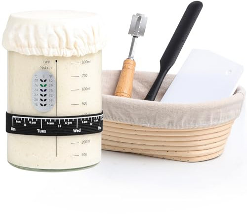 Vistara Sourdough Starter Kits -1L Sourdough Starter Jar and 10'' Banneton Proofing Basket, Sourdough Accessories
