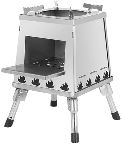 Edelstahl-Holzofen, tragbarer Camping-Holzofen mit Tragetasche, zusammenklappbarer Mult-Brennstoff-Brenner für Outdoor-Kochen, Camping, Picknick, Grillen, Jagd, Angeln, L