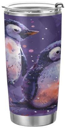 JUMBEAR Vaso de 590 ml, diseño de pingüinos lindos de acero inoxidable aislado al vacío, taza de café y agua, doble pared con recubrimiento en polvo, a prueba de derrames, taza térmica para el hogar y
