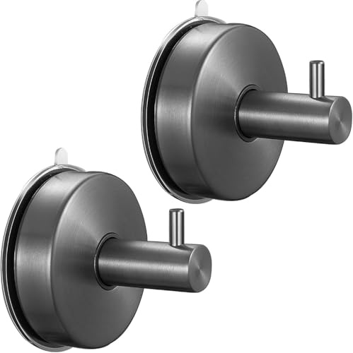 YUET 2 Piezas Gancho Ventosa para Toalla Acero Inoxidable Toallero Con Ventosa Fuerte Accesorios Para Baño Cocina Colgador De Pared Sin Taladro Gancho De Pared Con Percha (Gris Oscuro)