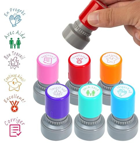 KQWVZ Tampon Enseignant Français Multicolore - Encreur Pour Maitresse d'École, Cadeau Professeur Pour Encourager Élèves
