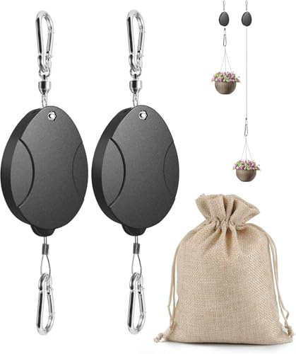 2024 Upgraded Retractable Plant Hanger - Heavy Duty Plant Pulleys for Hanging Plants, Outdoor Adjustable Hooks, Durable Plant Pulley for Garden Baskets Pots,Birds Feeder, 2 Pack