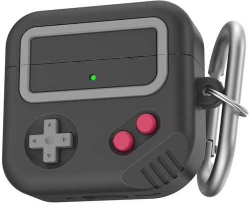 TRONWIN for AirPods 4 Hülle - Spielkonsole Design Case für Apple AirPods 4. Generation, Silikon Schutzhülle für Air Pods 4 - Anime Case für Männer & Frauen (Schwarz) | Retro-Gaming-Stil, kabelloses Aufladen, vollständiger Schutz, Karabiner im Lieferumfang enthalten, hellgrau