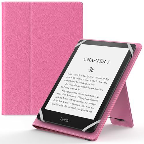 MoKo Funda Universal para 6,6.8,7 Kindle eReaders Fire Tableta - Kindle/Kobo/Voyaga/Lenovo/Sony Kindle E-Book E-Reader Tableta, Carcasa Folio con Correa de Mano y Soporte, Magenta