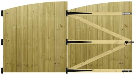 Premier Garden Supplies Made to Measure Tongue & Groove Semi-Braced Arch Top Driveway Gates for Measurements Height 4ft - 5ft (120-150cm) x Width: 244cm - 274cm +600mm Hinge Ring Latch Kit