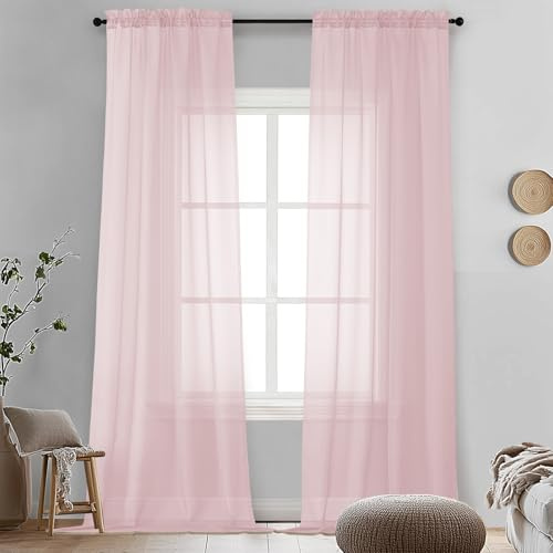 OVZME - Tende trasparenti per finestre, morbide, per soggiorno/camera da letto, con doppia tasca per asta, 2 pannelli, ognuno 106 x 236 cm (larghezza x lunghezza), rosa cipria