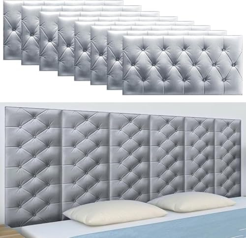 BESTXH Grau,8pcs, Gepolstertes Kopfteil Zum Abziehen Und Aufkleben, 4er-/6er-/8er-Pack 3D-Antikollisions-Wandpolster, Gepolsterte Wandpaneele FüR Den Wandschutz Im Schlafzimmer