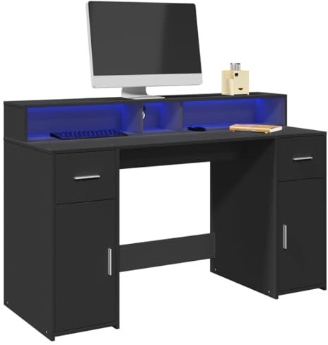 Xichuzi Escritorio con luz LED Madera ingeniería Negro 140x55x91 cm, Mesa Escritorio, Escritorio Orden, Escritorio Gaming, Office Desk, Mesa Escritorio Ordenador - 3309421
