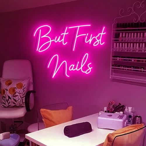But First Nails Insegna al Neon per Decorazione da Parete, LED Salone di Bellezza Rosa Decorazione Tech per Unghie Insegne al Neon Estetiche Luce Decorazioni per Porte, Insegne al Neon per Ragazze