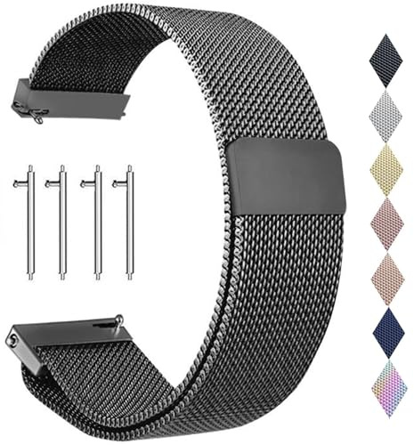 PDSQL Edelstahl Mesh Uhrenarmband, Metall Ersatz Armband Edelstahlarmband mit Magnetverschluss Smartwatch Schnellverschluss Watch Uhren Ersatzband Für Damen Herren (Schwarz, 24mm)