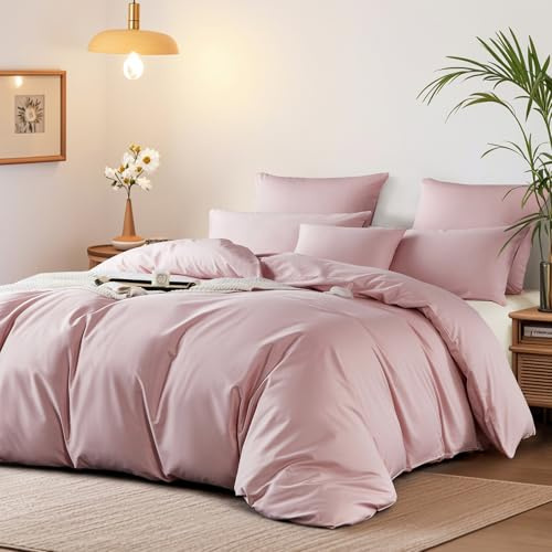Boqingzhu Mako Satin Bettwäsche 220x240 cm Rosa Altrosa Ägyptische Baumwolle Temperaturregulierend Seidig Bettwäsche Set mit 2 Kissenbezüge 80x80cm, Atmungsaktiv & Weich, Perfekt für Sommer und Winter