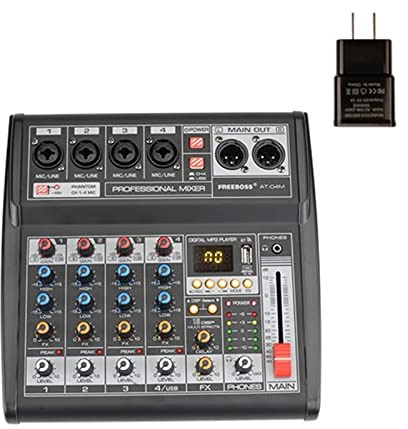 Freeboss AT-04M Portátil DC 5V Fuente de alimentación Bluetooth USB Interfaz 4 canal 16 Efecto PC Record PC Sound Card Audio Mezcle Consola(U-S)