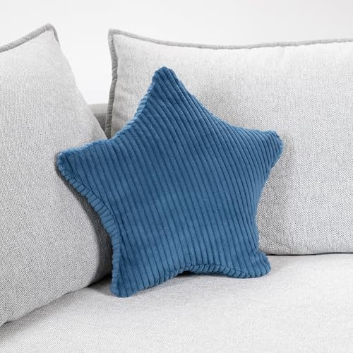CozyKing Sternkissen Cord Blau Deko-Kissen Breitcord Kuschelkissen Stern Öko-Tex 100 Zertifiziert und 40°C waschbar - Sternenkissen für Sofa, Wohnzimmer oder Kinder-Zimmer - 38x38x14 cm