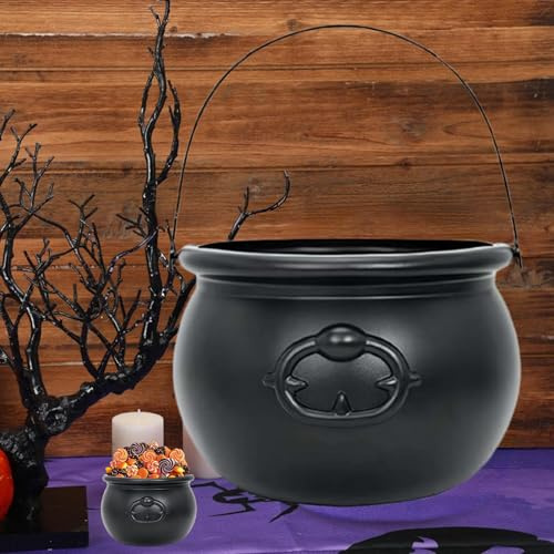 7.6 Black Cauldron Bucket, Halloween Plastic Cauldron, Halloween Black Candy Bowl, Trick or Treat, Large Witch Cauldron Pot Bucket for Halloween Decorations, Party Supplies Centerpiece (1 Pcs)