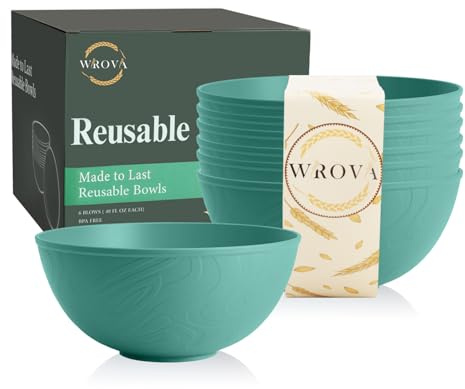 Wrova Set di ciotole grandi e profonde da 170-1,18 l, per insalatiera, in plastica, riutilizzabili, adatte al microonde e alla lavastoviglie, per cereali, zuppe, ramen, colore: verde