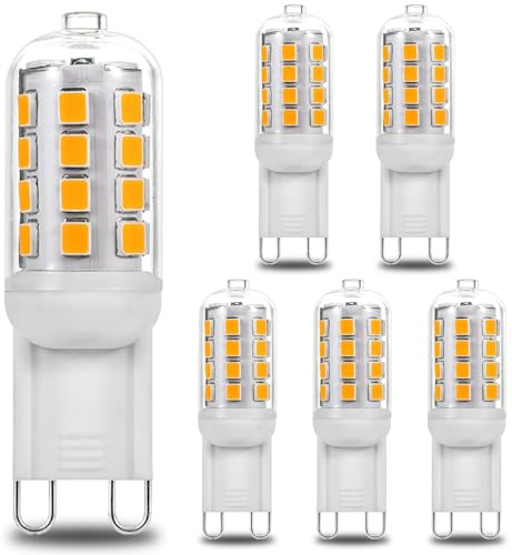 Wenscha G9 LED-Lampe, Warmweiß, 3000 K, 3.5 W entsprechend 30 W-40 W Halogenlampen, 400 Lumen, Nichtflackernd, Nichtdimmbare Energiespar-G9-Lampe, 6er Set