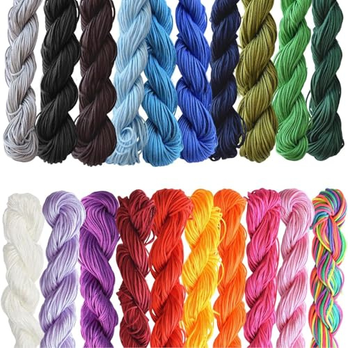 20 Pieces Macrame Cord 1mm, DIY Friendship Bracelet Thread Macrame Chinese Knotting Cord, Nylon Cord for Bracelet Making, 25m Each Color Macrame Cord for Necklace, DIY Craft and Jewellery Making