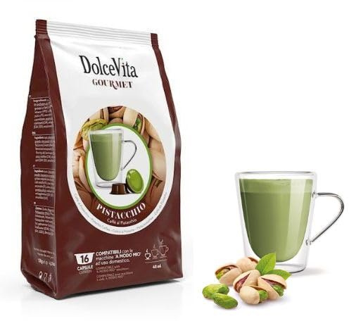 128 Capsule Compatibili con A Modo Mio PISTACCHIO - DOLCE VITA - Prodotto Senza Glutine -