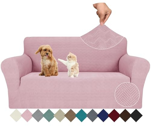 Ystyle Universal Stretch Sofa Überzug 2 Sitzer mit Armlehne, Grau Rosa | Sofabezug Rutschfest, Elastische Couch Überzug Jacquard, Sofa Cover Moderne, Sofaschoner Hund Katze für Wohnzimmer