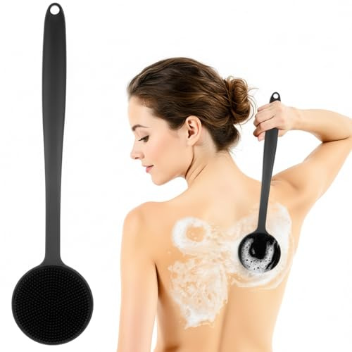 Silikon Körperbürste für die Dusche Peeling Duschbürste mit Haken Rückenbürste für die Dusche doppelseitige Peeling- und Massage-Duschbürste mit langem Griff (Damen/Herren)