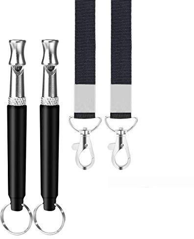 ROFAKU 2 Pack Dog Whistle, Dog Whistle to Stop Barking Neighbors Dog, Adjustable Ultrasonic Silent Dog Whistle, Professional Recall Dog Training Whistles, with Lanyard (Black)