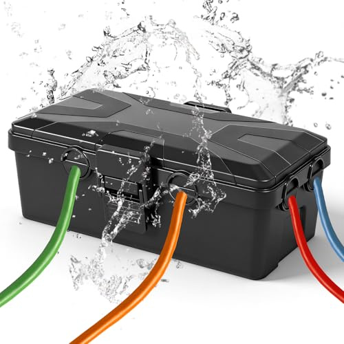 Kabelkasten Kabelbox Schwarz 26×15×9,5 cm – Wasserdichte Box für Außenbereich, Kabelbox Wasserdicht zum Schutz vor Regen, Schnee und Staub