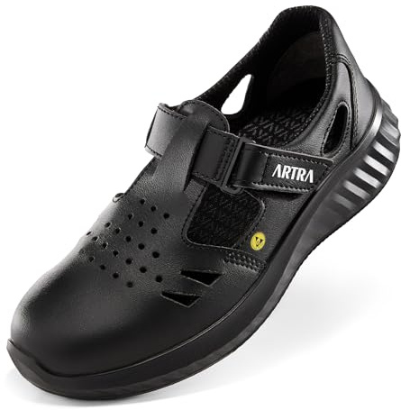 Artra Armen S1 ESD - Sandali di sicurezza leggeri con puntale in acciaio, antiscivolo, taglia 35-48, Nero , 37 EU