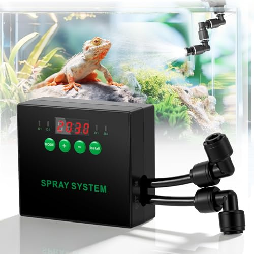 Terrarium-Beregnungsanlage mit Timer | Automatisches Reptilien-Sprühsystem mit Intervall-Steuerung | Nebelanlage inkl. 360°-Düsen & Wasserfilter, Terrarium Beregnung