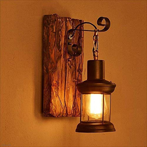 HEYUN Wandleuchte E27 Holz Retro Lichter Rustikale Wohnzimmer Wandlampe Schlafzimmerwand Kreative Beleutung für Treppenhaus Flur Cafe Bar Innen Restaurant Hotel Glaslampenschirm