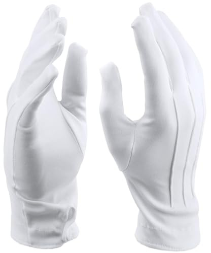 HatStar Weiße Handschuhe | mit Biesen in Einheitsgröße | Weihnachtsmann Santa Claus Kostüm Accessoire | Für Damen und Herren | Halloween, Fasching und Karneval