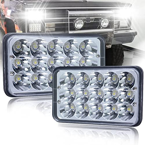 BLIAUTO 4x6 LED Headlights Dot Approved 2PCS Rectangular 45W Hi/Low Sealed Beam Headlight for Kenworth T800 W900 Peterbilt 378 379 Chevrolet C10 H6545 H4651 H4652 H4656 H4642 Headlamp